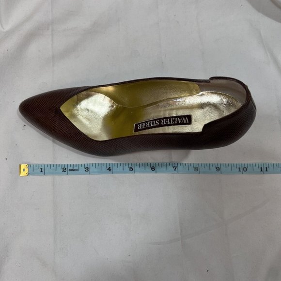 Vintage Walter Steiger Heels Pumps Sz 7.5 AA Brown Embossed Leather Handmade Ita - Picture 11 of 14